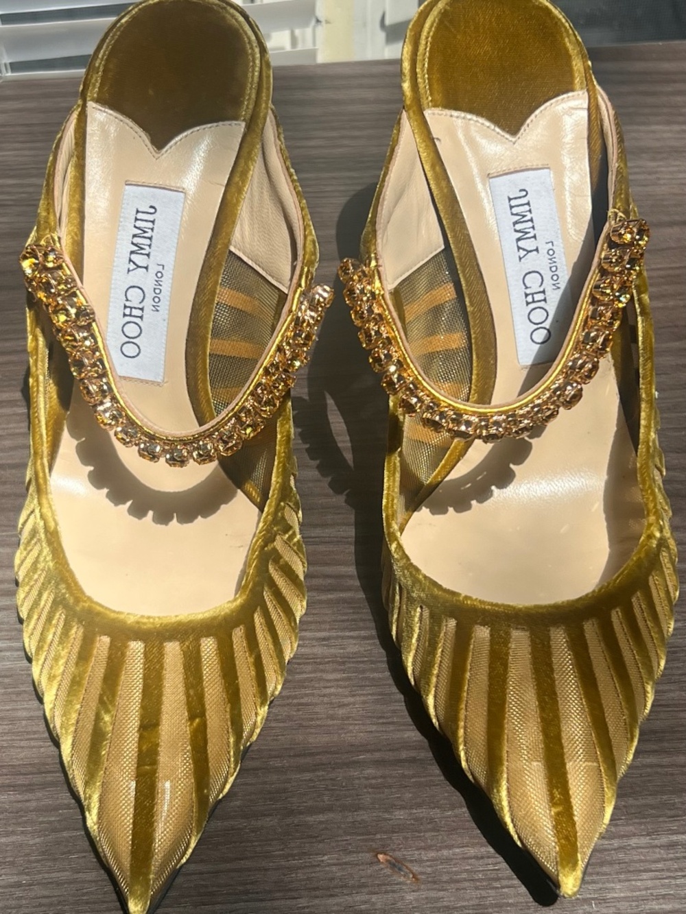 Jimmy Choo Bing 100 Mule Crystal Green Velvet and Mesh Heels, Women's Size 39.5 - Picture 13 of 13